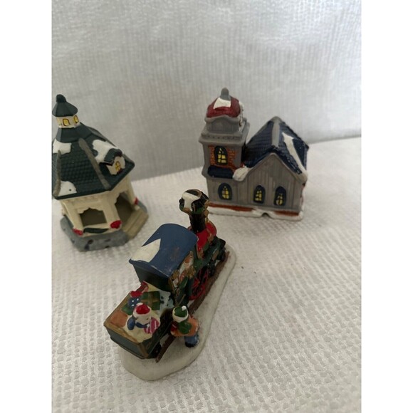 Ceramic Christmas Village, Train, Gazebo and Church, 3" to 5" tall - Picture 1 of 5